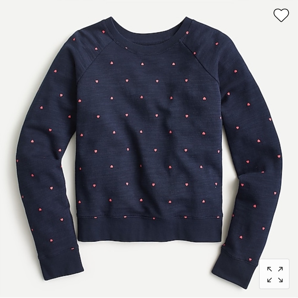 NWT J CREW Vintage Cotton Terry Pullover Crewneck in mini hearts Sweatshirt